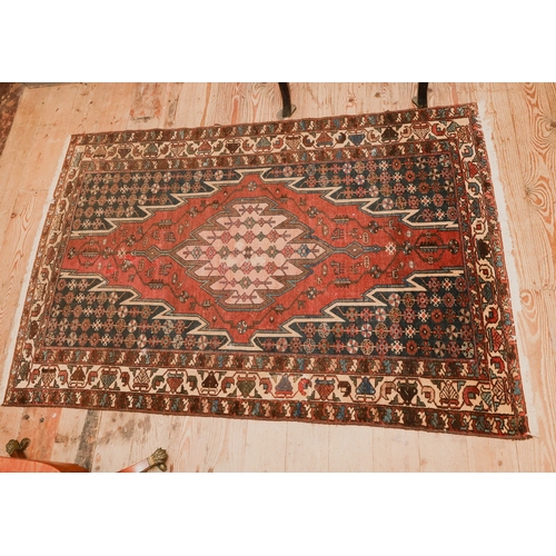 1987 - Persian Pure Wool Rug Ochre Ground Patterned Border Decoration Approximately 5 Inches Long x 4ft Wid... 