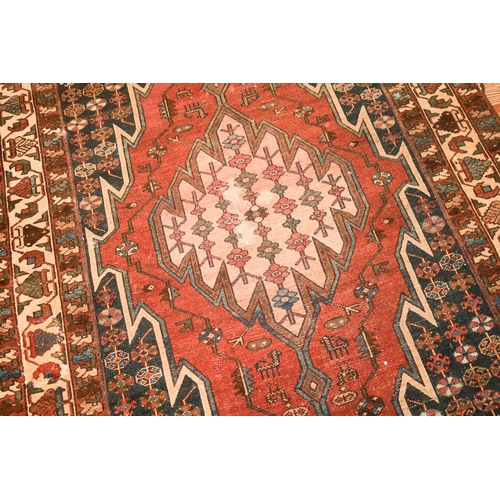 1987 - Persian Pure Wool Rug Ochre Ground Patterned Border Decoration Approximately 5 Inches Long x 4ft Wid... 