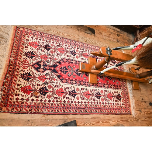 1988 - A Persian Pure Wool Rug Patterned Borders Approximately 5ft 6 Inches Long x 3ft 6 Inches Wide