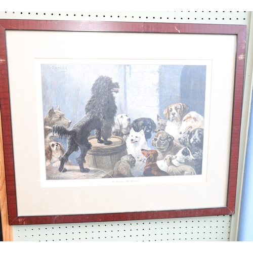 1990 - Two Vintage Prints Amusing Canine Scenes Each Approximately 20 Inches Wide x 15 Inches High