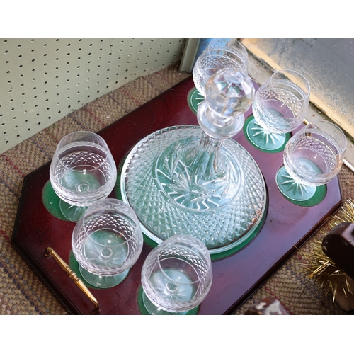 1993 - Irish Cut Crystal Ships Decanter with Original Stopper and Matching Sex of Six Brandy Balloon Glasse... 