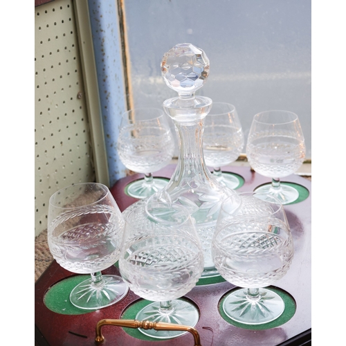 1993 - Irish Cut Crystal Ships Decanter with Original Stopper and Matching Sex of Six Brandy Balloon Glasse... 