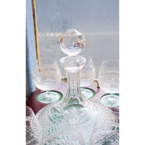 1993 - Irish Cut Crystal Ships Decanter with Original Stopper and Matching Sex of Six Brandy Balloon Glasse... 