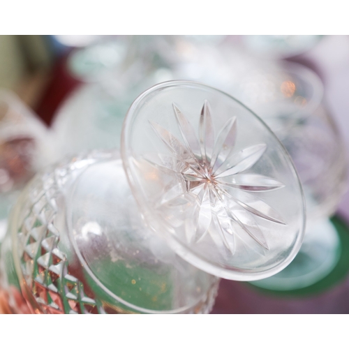 1993 - Irish Cut Crystal Ships Decanter with Original Stopper and Matching Sex of Six Brandy Balloon Glasse... 