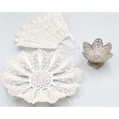 1998 - Eastern Silver Mantilla Bon Bon Dish and Table Dish Each Filigree Decorated Three Pieces in Lot