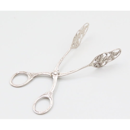 2000 - Silver Grape Tongs with Vine Leaf Decoration Attractively Detailed Throughout Approximately 8 Inches... 