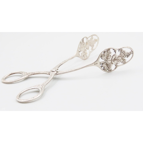 2000 - Silver Grape Tongs with Vine Leaf Decoration Attractively Detailed Throughout Approximately 8 Inches... 