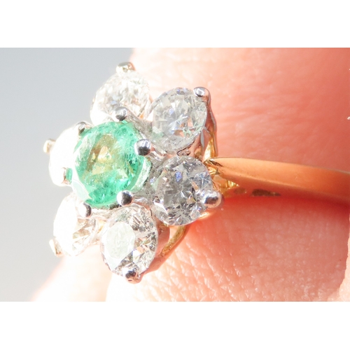 204 - Emerald Centre Stone Daisy Form Ring with Six Diamond Set Surround Mounted in 18 Carat Yellow Gold R... 