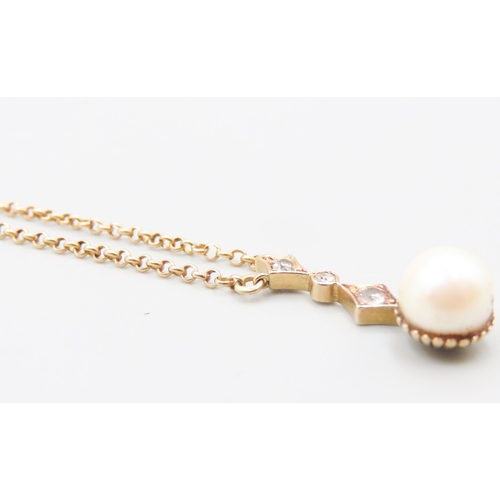 208 - Victorian Pearl and Diamond Set Drop Pendant Necklace Mounted in 18 Carat Yellow Gold 42cm Long