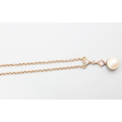 208 - Victorian Pearl and Diamond Set Drop Pendant Necklace Mounted in 18 Carat Yellow Gold 42cm Long