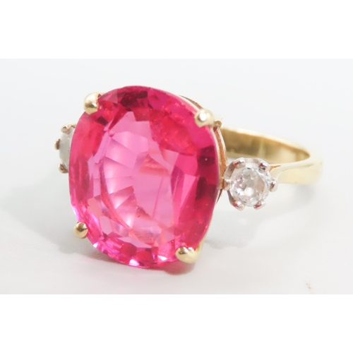 209 - 10 Carat of Pink Spinel Set Ring Mounted on 18 Carat Yellow Gold Diamonds Set to Shoulders Ring Size... 