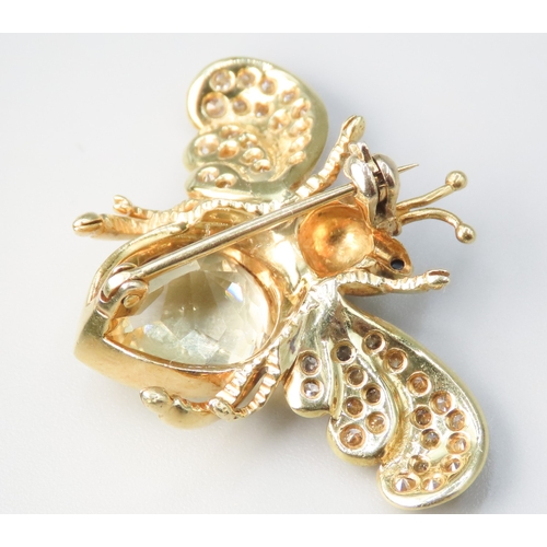 210 - Citrine Diamond and Sapphire Set Finely Detailed Queen Bee Brooch Mounted in 18 Carat Yellow Gold 4c... 