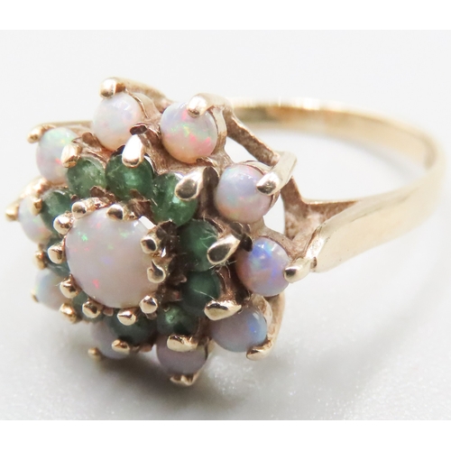 220 - Attractively Detailed Opal and Emerald Cluster Set Ring Mounted in 9 Carat Yellow Gold Ring Size N