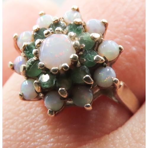 220 - Attractively Detailed Opal and Emerald Cluster Set Ring Mounted in 9 Carat Yellow Gold Ring Size N