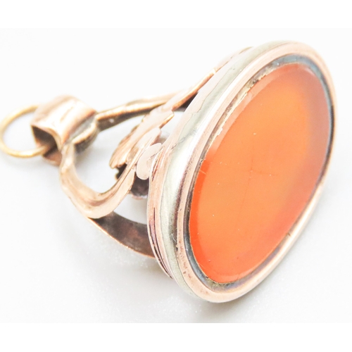 24 - Carnelian Set Fob Pendant Mounted in 9 Carat Rose Gold 3cm High