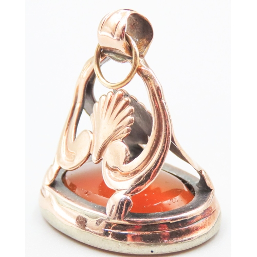 24 - Carnelian Set Fob Pendant Mounted in 9 Carat Rose Gold 3cm High