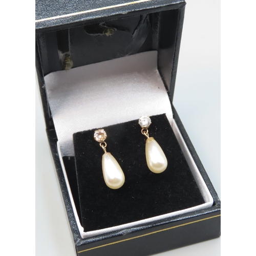 241 - Pair of Fantasy Pearl Gemset Drop Earrings Mounted on 9 Carat Yellow Gold 2cm Drop