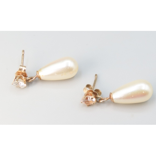 241 - Pair of Fantasy Pearl Gemset Drop Earrings Mounted on 9 Carat Yellow Gold 2cm Drop