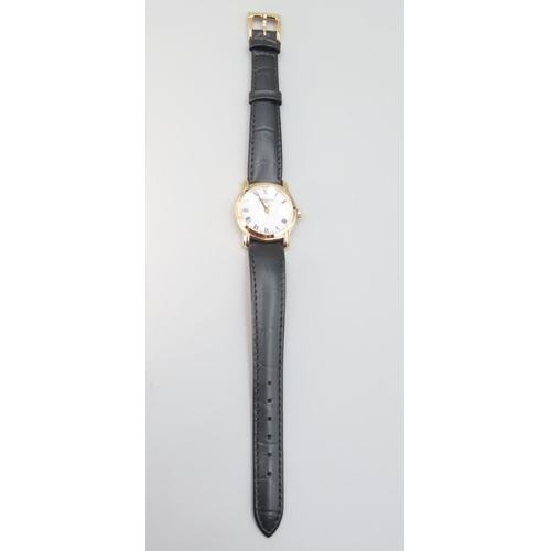 243 - Raymond Weil Geneve Ladies Swiss Made Wristwatch Roman Numerals Date Aperture Black Leather Strap As... 