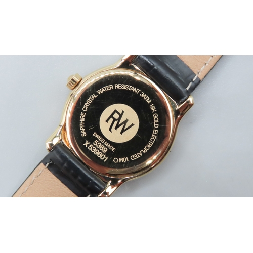 243 - Raymond Weil Geneve Ladies Swiss Made Wristwatch Roman Numerals Date Aperture Black Leather Strap As... 