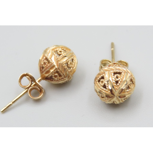 251 - Pair of 9 Carat Yellow Gold Filigree Bead Form Earrings