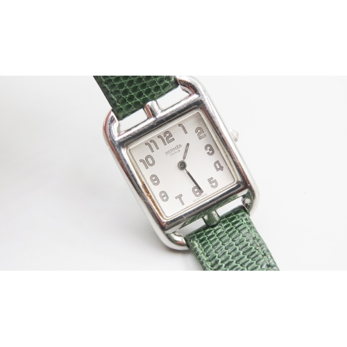 257 - Hermes Paris Swiss Made Ladies Wristwatch Green Leather Strap