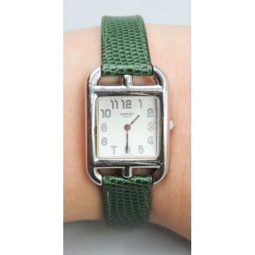 257 - Hermes Paris Swiss Made Ladies Wristwatch Green Leather Strap