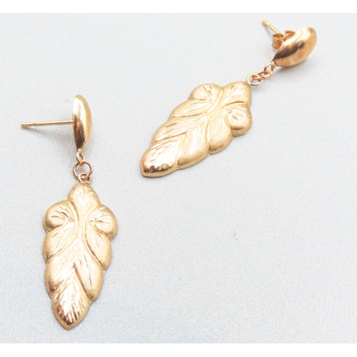 26 - Pair of 9 Carat Yellow Gold Leaf Motif Earrings 4cm High