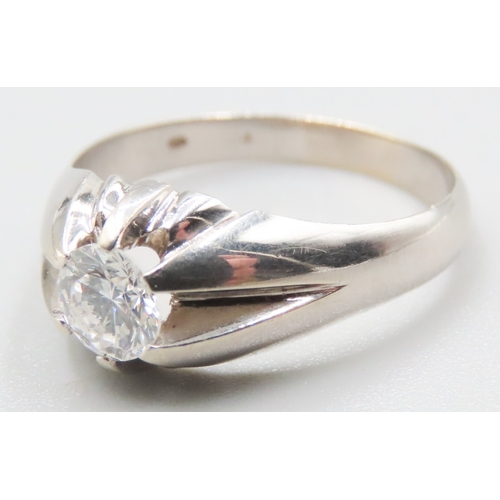 261 - Diamond Solitaire Belcher Set Ring Mounted in 14 Carat White Gold Ring Size U and a Half