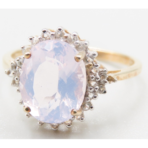 264 - Lavender Quartz Centre Stone Ring with Gemstone Set Halo Surround Mounted in 9 Carat Yellow Gold Rin... 