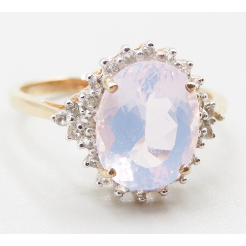 264 - Lavender Quartz Centre Stone Ring with Gemstone Set Halo Surround Mounted in 9 Carat Yellow Gold Rin... 