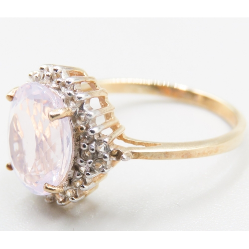 264 - Lavender Quartz Centre Stone Ring with Gemstone Set Halo Surround Mounted in 9 Carat Yellow Gold Rin... 