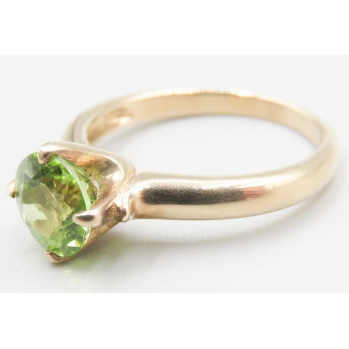 267 - Peridot Four Claw Set Solitaire Mounted in 9 Carat Yellow Gold Ring Size N