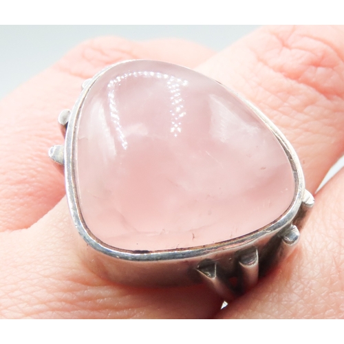 273 - Rose Quartz Set Statement Ring Mounted in Silver Ring Size P