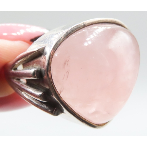 273 - Rose Quartz Set Statement Ring Mounted in Silver Ring Size P