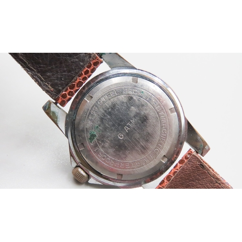 277 - Miortima 17 Jewels Waterproof Wristwatch Date Aperture Glow in The Dark Dial Brown Leather Strap