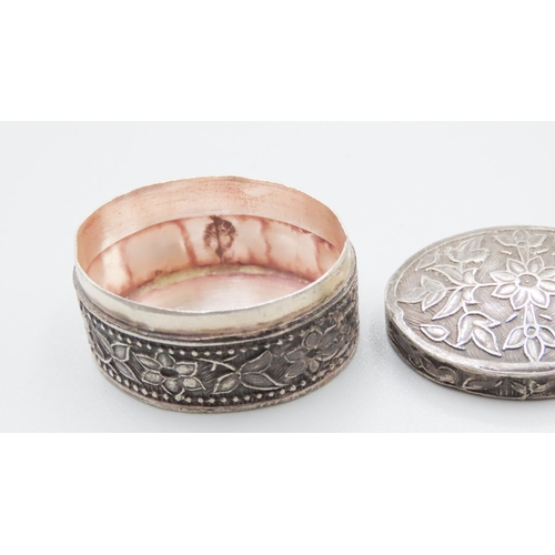 278 - Oval Form Silver Pill Box Floral Motifs 3cm Wide