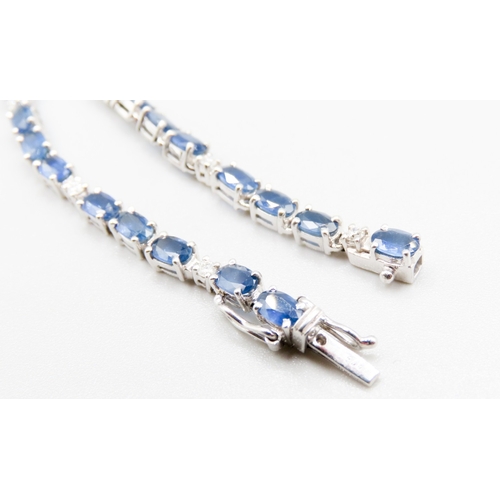 285 - Sapphire Twenty Seven Stone Set Bracelet with Further Diamond  Insets Mounted in 9 Carat White Gold ... 