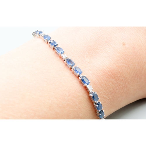 285 - Sapphire Twenty Seven Stone Set Bracelet with Further Diamond  Insets Mounted in 9 Carat White Gold ... 