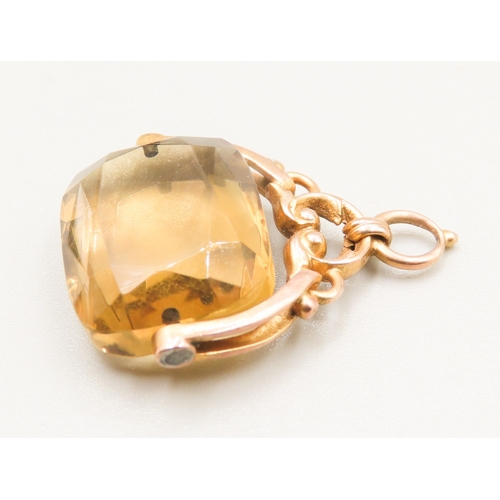 297 - Citrine Set Swivel Fob Pendant Mounted in 9 Carat Yellow Gold 3.5cm High