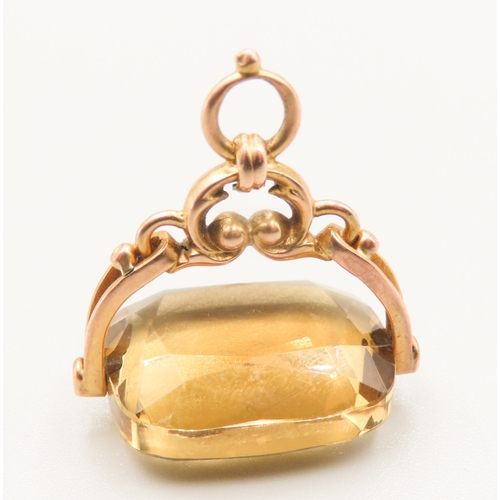 297 - Citrine Set Swivel Fob Pendant Mounted in 9 Carat Yellow Gold 3.5cm High