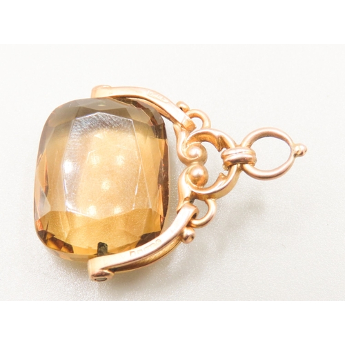 297 - Citrine Set Swivel Fob Pendant Mounted in 9 Carat Yellow Gold 3.5cm High