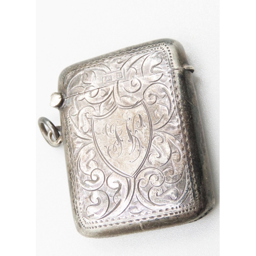 299 - Silver Vesta Case Incised Detailing 5cm by 4cm