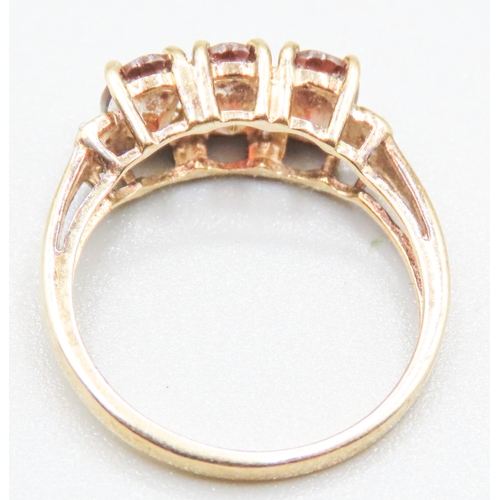 30 - Three Stone Tourmaline Set Ring Mounted in 9 Carat Yellow Gold Diamond Inset to Shoulders Ring Size