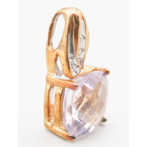 303 - Facet Cut Kunzite Set Pendant Mounted in 9 Carat Yellow Gold with Diamond Insets 1.5cm High