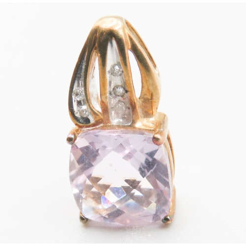 303 - Facet Cut Kunzite Set Pendant Mounted in 9 Carat Yellow Gold with Diamond Insets 1.5cm High