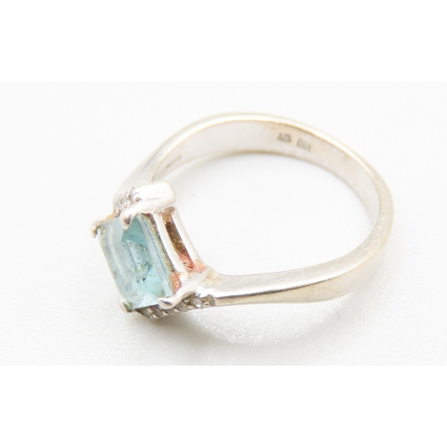 306 - Square Cut Aquamarine Set Wrap Around Form Ring Diamond Inset to Shoulders Mounted in 9 Carat White ... 