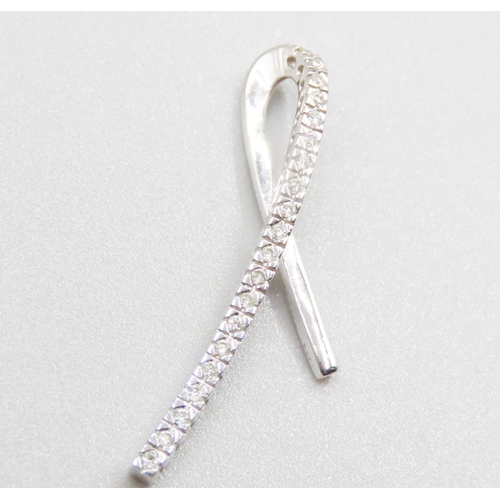 309 - Diamond Set Ribbon Form Pendant Mounted in 9 Carat White Gold 3cm High