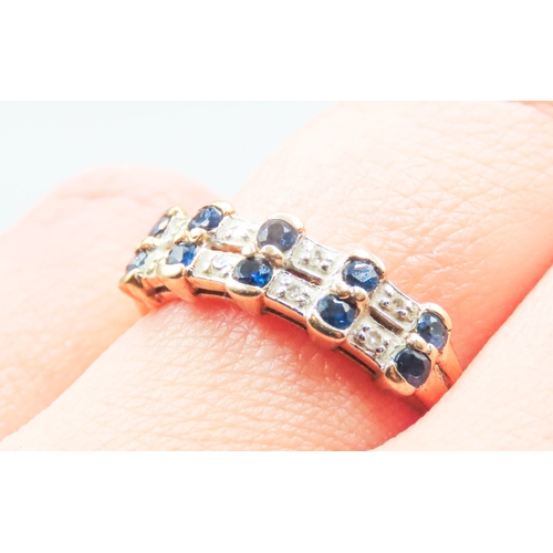 31 - Two Row Diamond and Sapphire Set Ladies Ring Mounted in 9 Carat Yellow Gold Ring Size P