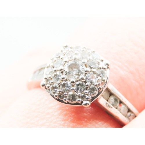 321 - Diamond Cluster Set Ring with Further Diamonds set to Shoulders Mounted in 18 Carat White Gold Ring ... 